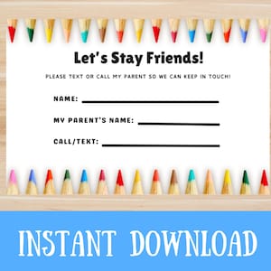 Keep in Touch Play Datum Jahresende Karte, Sofort Download, Letzter Schultag, DIY, Printable, Calling Kontakt Karte, Sommer Geburtstag