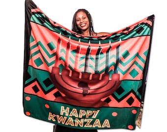 Kwanzaa Learning Blanket and Throw, Kwanzaa Decorations, Afrocentric Home Decor, Reversible, Seven Principles and Meanings, Kinara Art