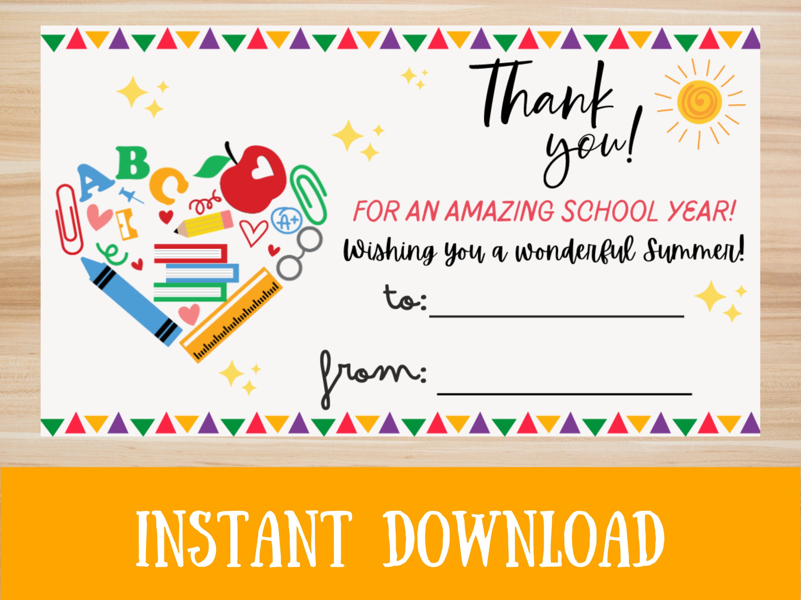 Teacher Appreciation Card, End of Year Thank You Card, Tags