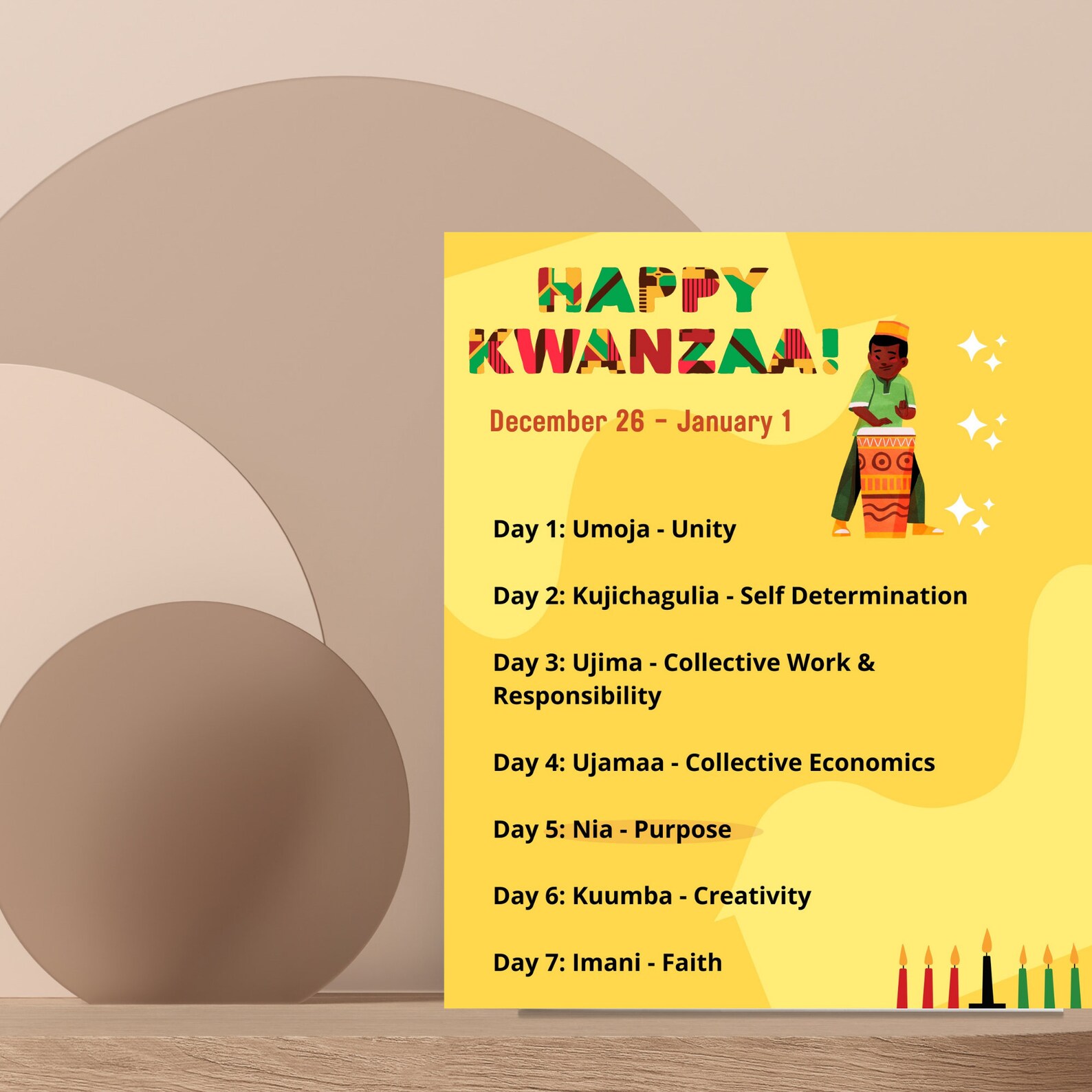 Kwanzaa Principles Daily Calendar 8 X 10 Digital Download Printable