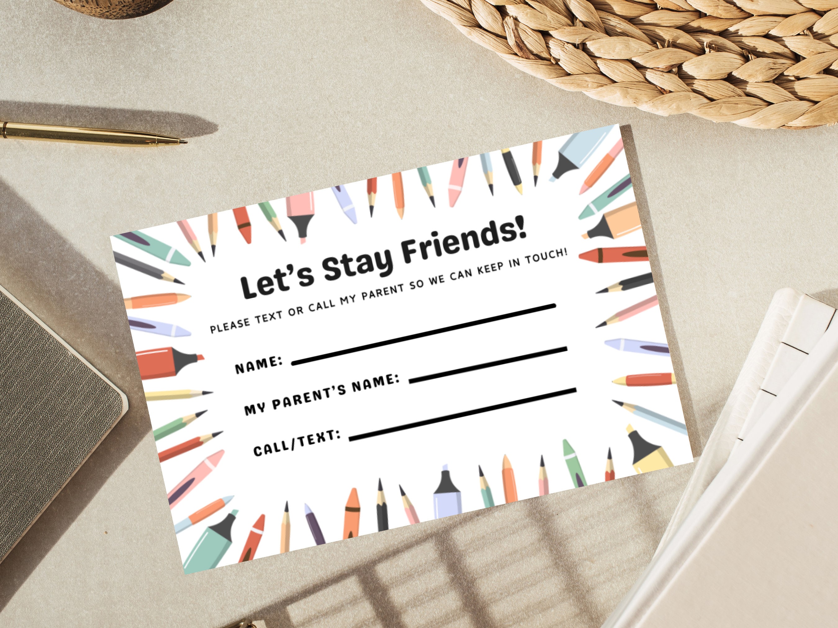 Printable Kids Contact Card: Play Date Info Exchange (digital Download ...