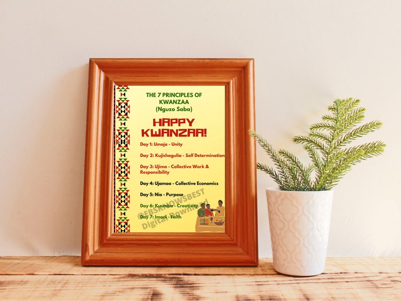 Kwanzaa Seven Principles, Kwanzaa Decorations, Printable Kwanzaa Sign, Nguzo Saba Principles Digital Download image 1