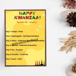Kwanzaa Principles Daily Calendar 8 x 10 Digital Download Printable Digital Files Instant Gift Black History
