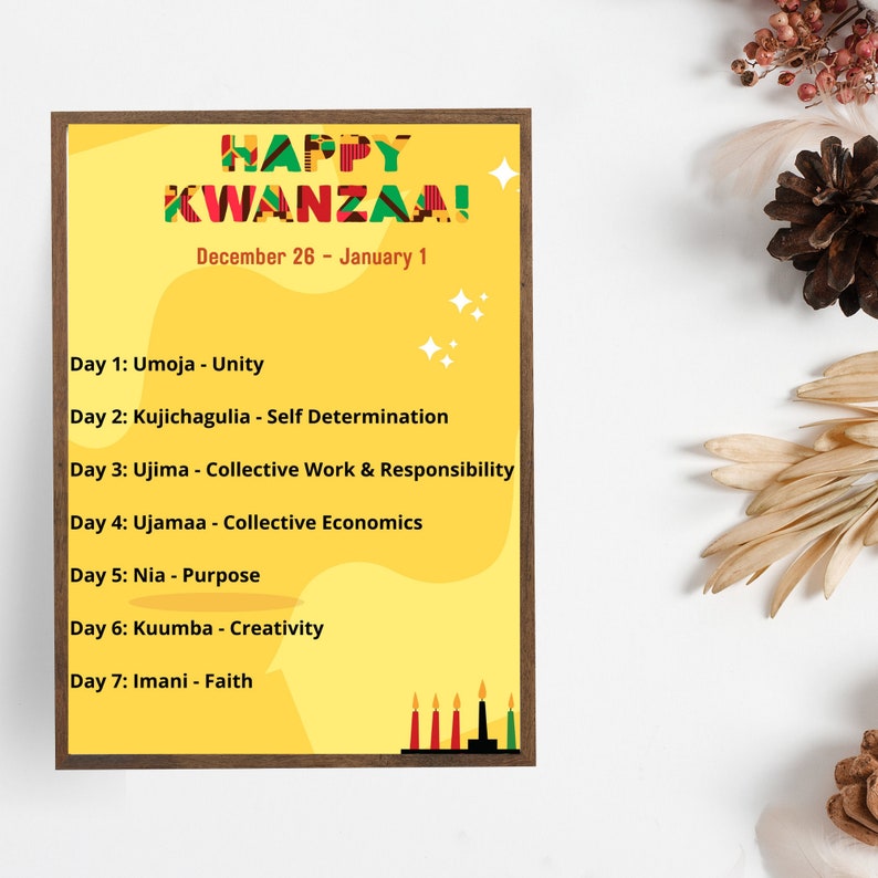 Kwanzaa Principles Daily Calendar 8 X 10 Digital Download Printable