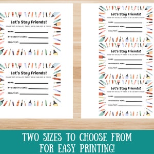 Printable Kids Contact Card: Play Date Info Exchange (digital Download ...