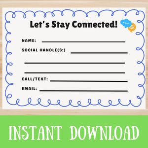 Lassen Sie uns verbunden bleiben Karte, Sofort Download, Letzter Schultag, DIY, Printable, Calling Kontakt Karte, Sommer Geburtstag, Pen Sommercamp