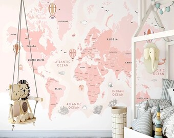 Pink Map Wallpaper Etsy