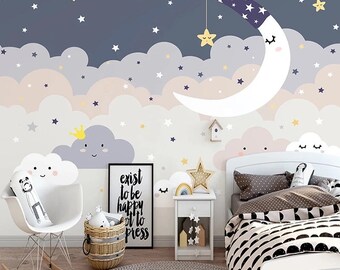 Dark Night Sky Removable Wallpaper Kids Room Peel and Stick Nursery ...