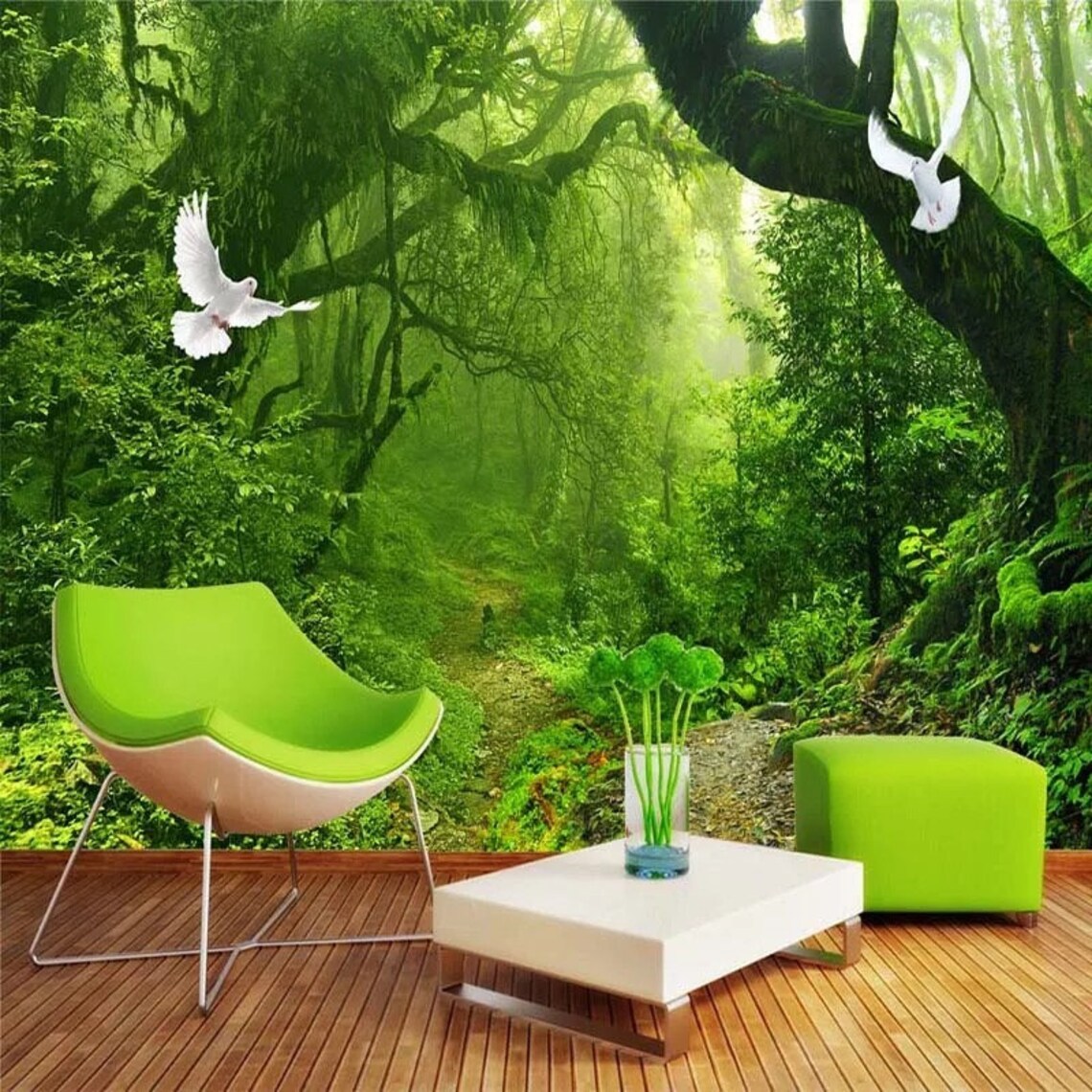 Forest Wallpaper Forest Wall Mural Landscape Nature Etsy
