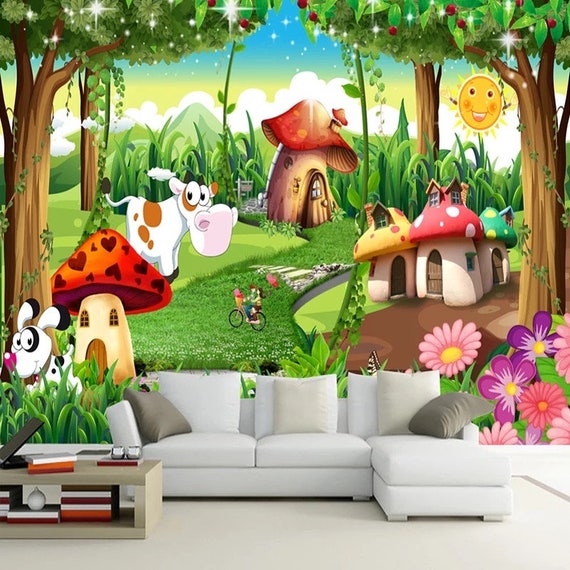 Buy Animal Cartoon Wallpaper Kids Wall Mural Kids Wallpaper Online in India  - Etsy