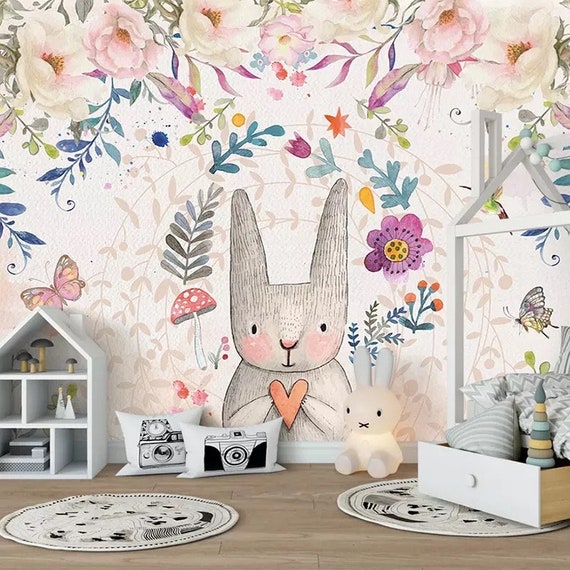 Bunny Rabbit Wallpaper Wallpaper Mural Girls Wallpaper - Etsy