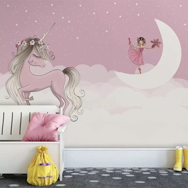 Unicorn Wallpaper Unicorn Wall Mural Pink Kids Wallpaper Etsy UK