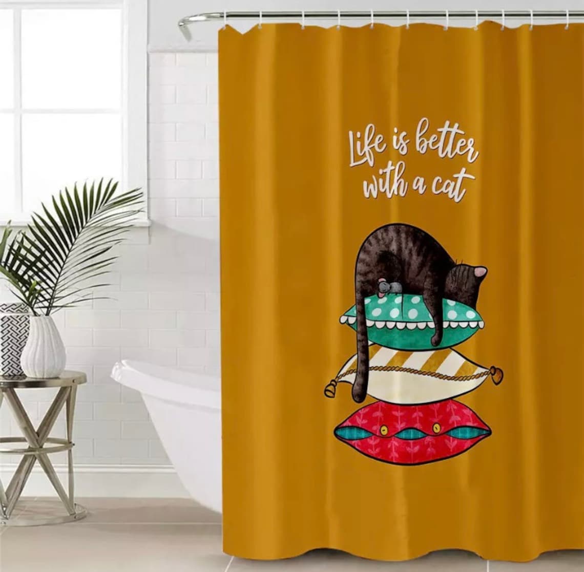 Cat Shower Curtain Animal Shower Curtain Kitten Bathroom Etsy