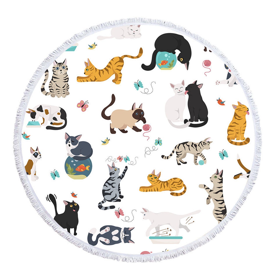 Cat Beach Towel Animal Beach Towel Round Beach Towel Beach Etsy