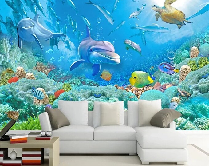 Underwater Wallpaper Wallpaper Mural Underwater Dolphin - Etsy
