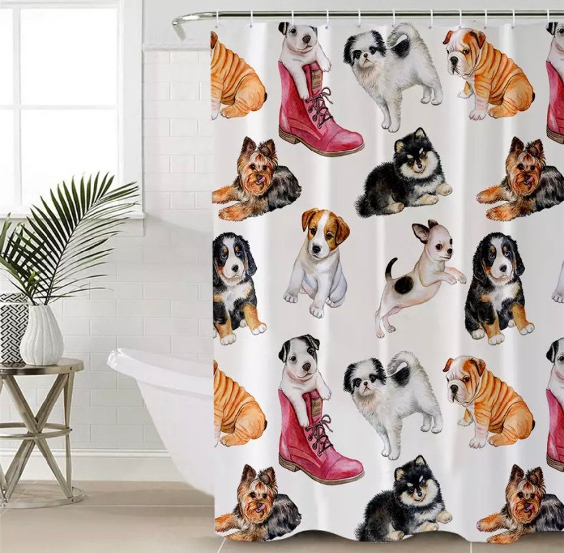 Dog Shower Curtain Animal Shower Curtain Dog Bathroom Etsy
