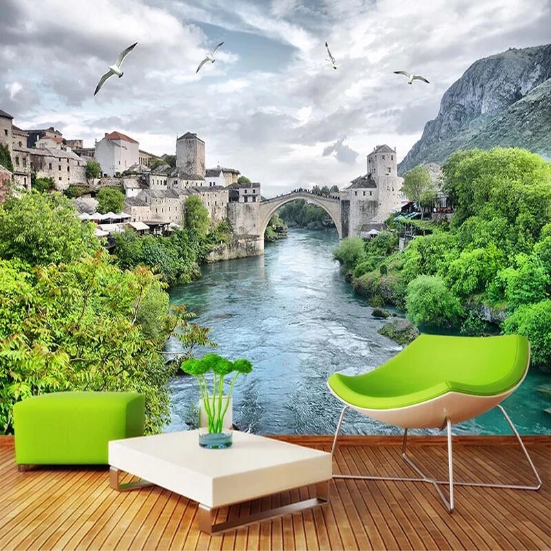 River Wallpaper River Wall Mural Nature Forest Wallpaper Etsy