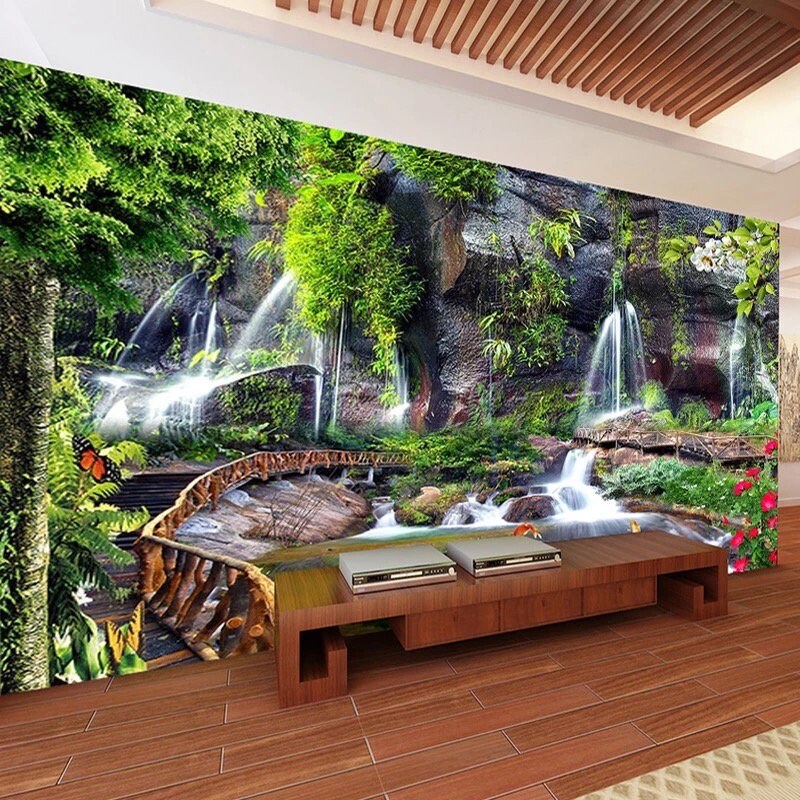 Waterfall Wallpaper Waterfall Wall Mural Nature Forest Etsy Australia