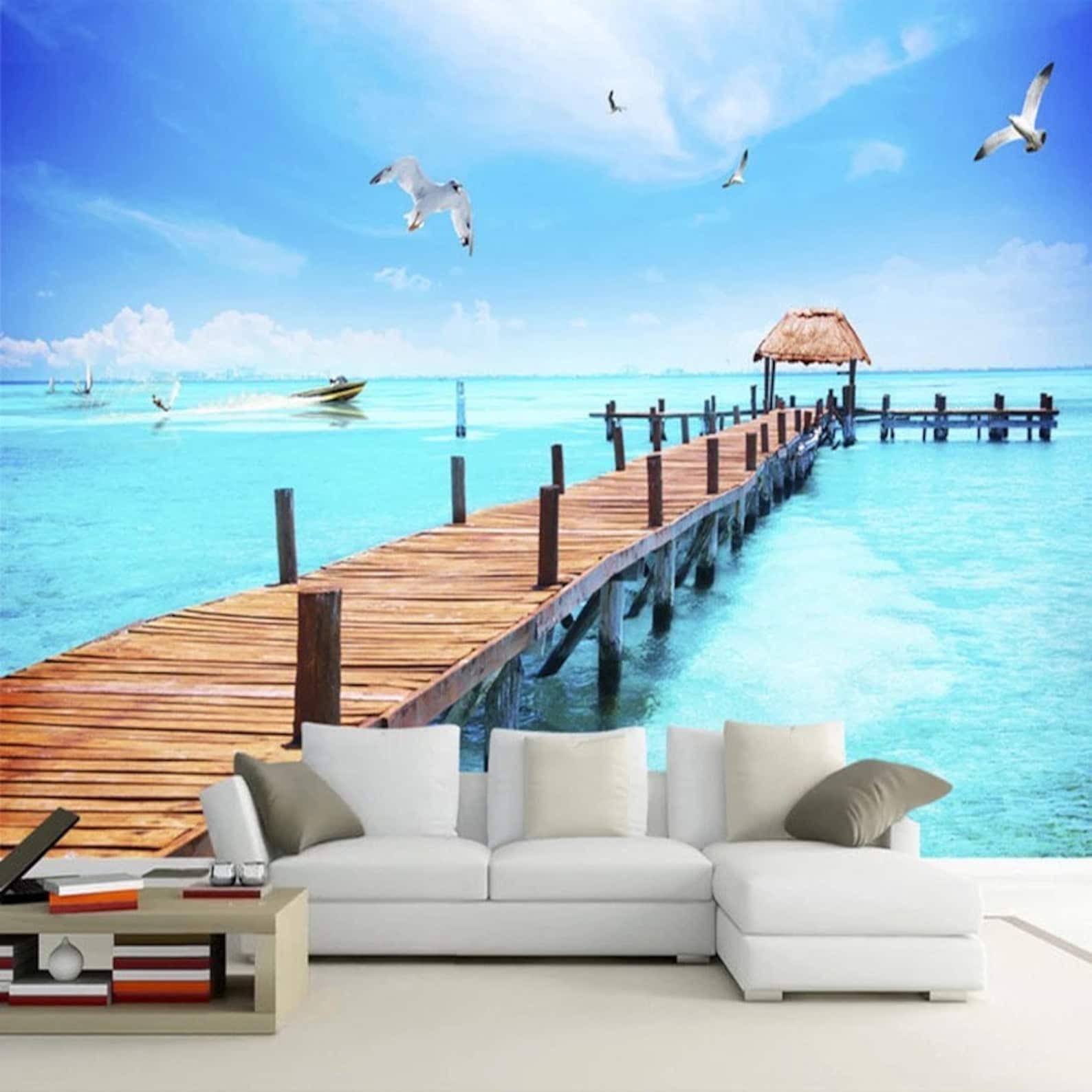 Beach Wallpaper Beach Wall Mural Sea Wallpaper Sea Wall Etsy
