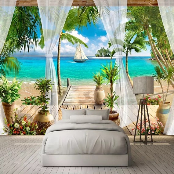 Beach Hut Wallpaper Wallpaper Mural Sea Ocean Sea View - Etsy Beach Hut Wallpaper Wallpaper Mural Sea Ocean Sea View - Etsy