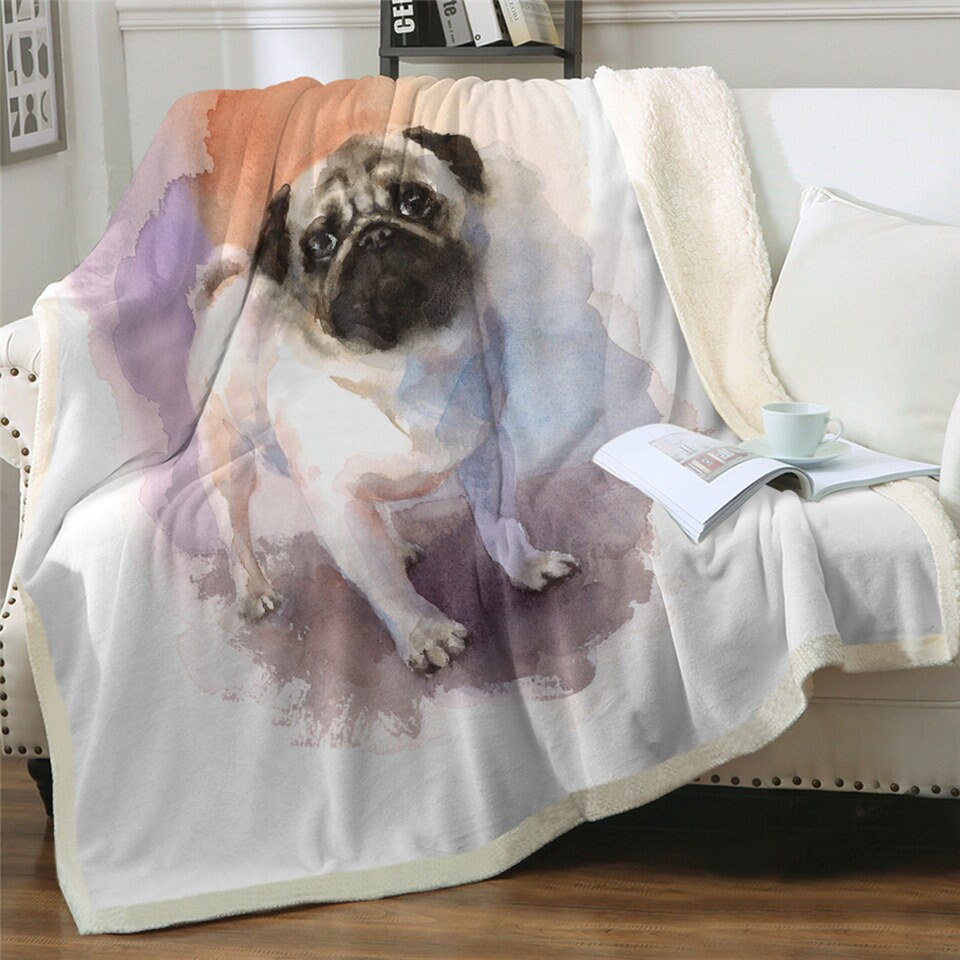 Large Pug Dog Design Throw Blanket Fleece 58 x 80 