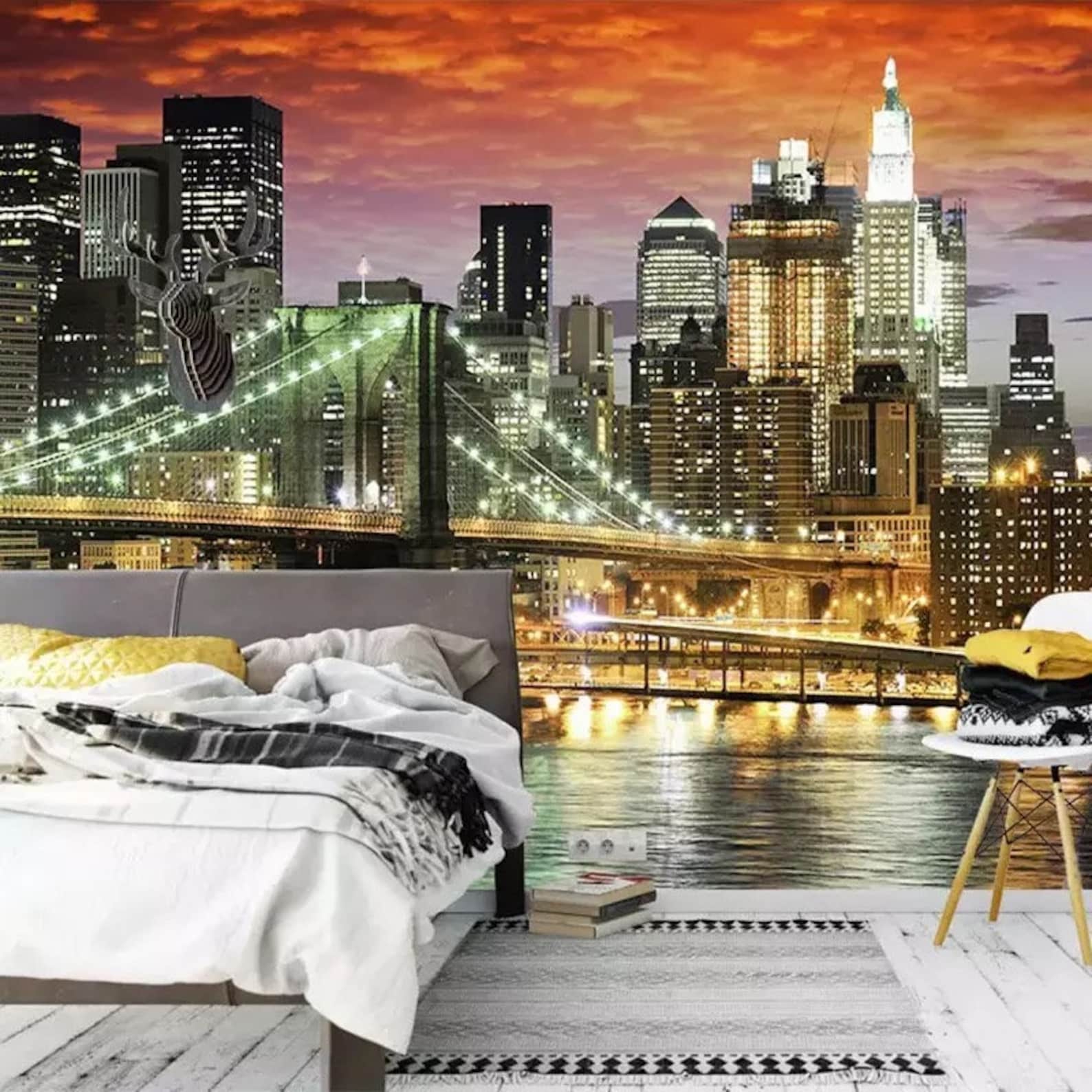 New York Wallpaper New York Wall Mural Brooklyn Bridge Etsy UK