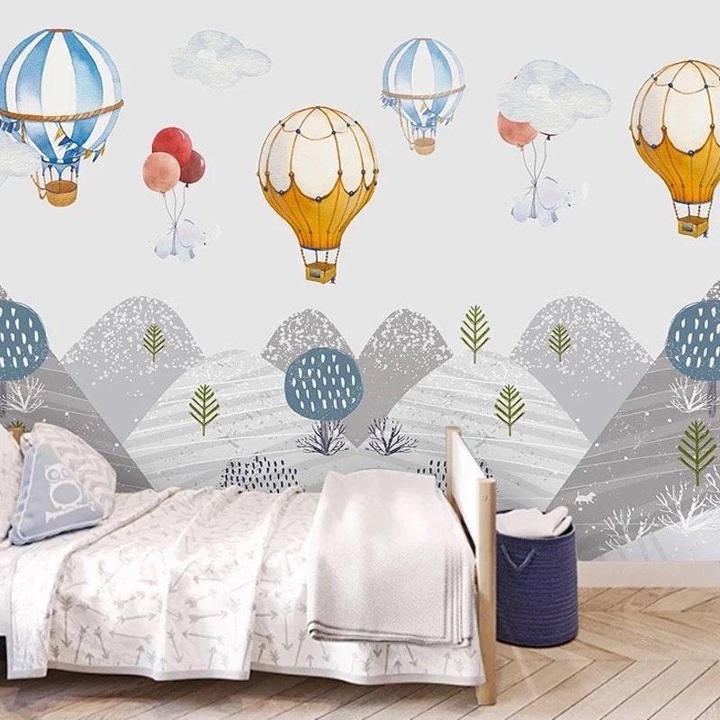 Hot Air Balloon Wallpaper Wallpaper Mural Kids Nursery | Etsy UK