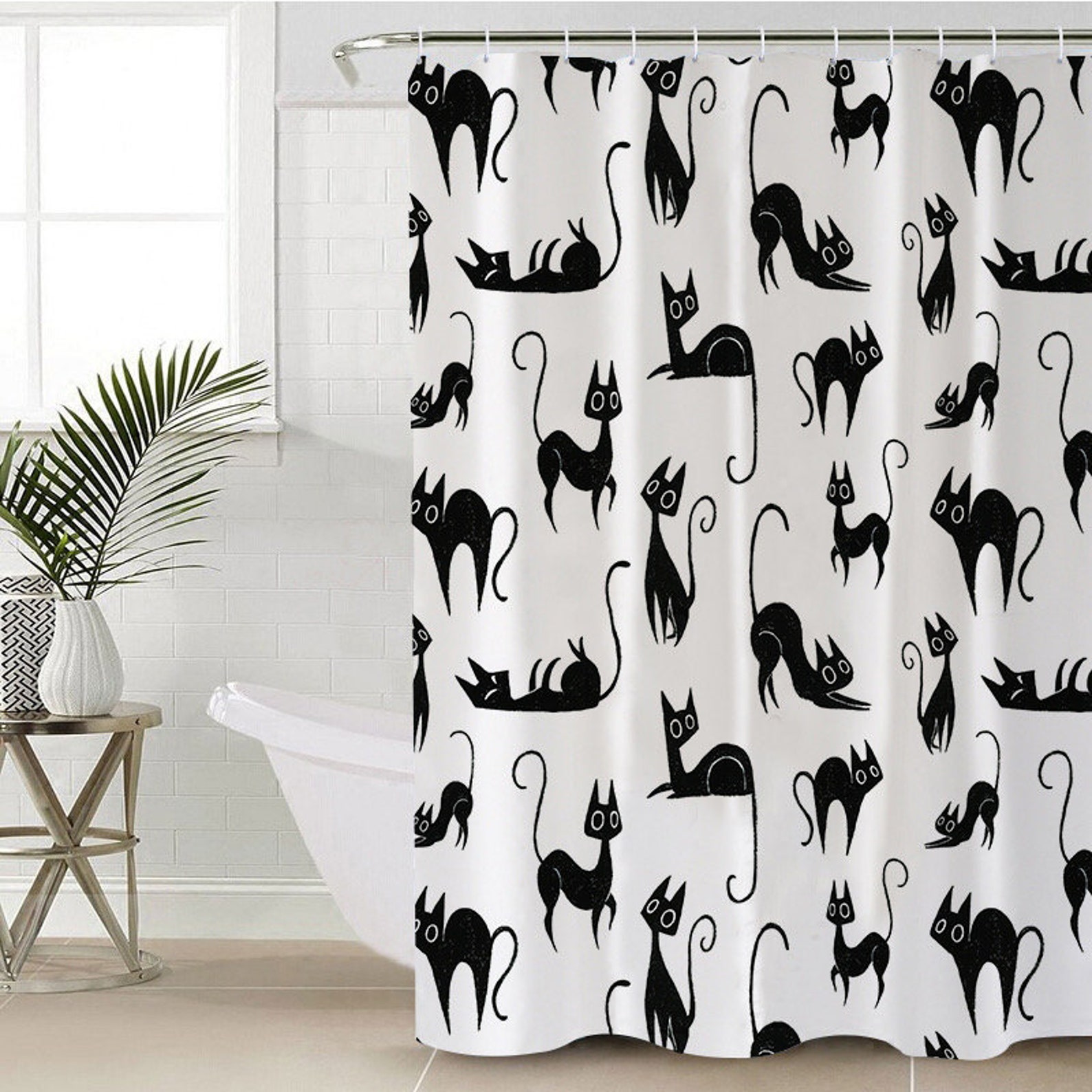 Cat Shower Curtain Animal Shower Curtain Kitten Black and Etsy