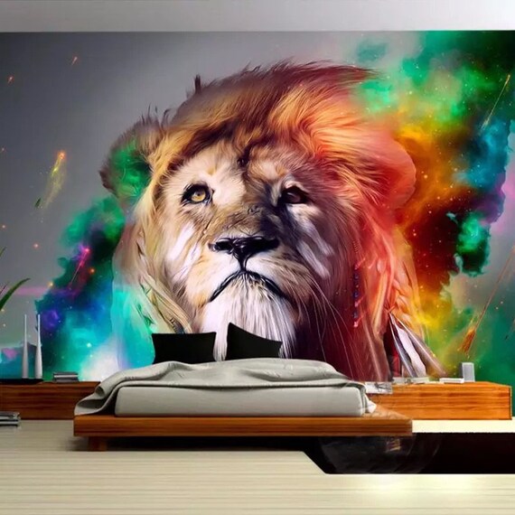Lion Wallpaper Lion Wall Mural Animal Wallpaper Animal Wall - Etsy Australia