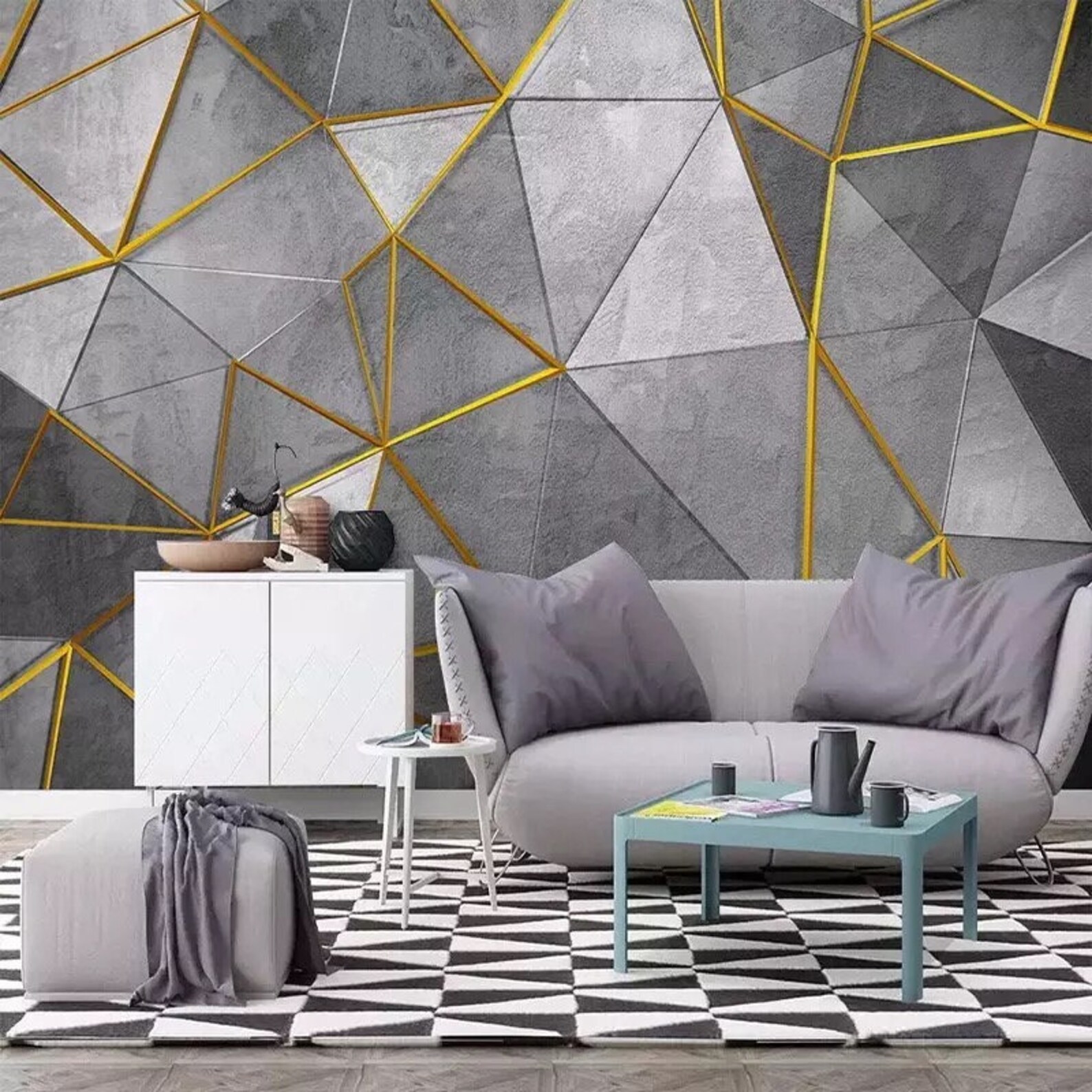 Geometric Wallpaper Geometric Wall Mural 3D Wallpaper 3D Etsy