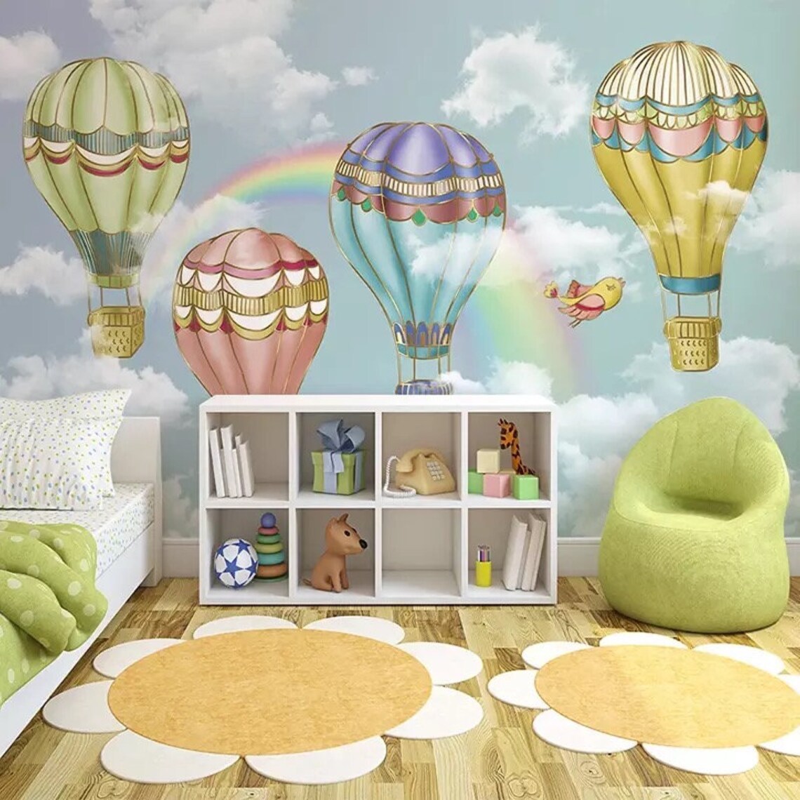 Hot Air Balloon Wallpaper Wallpaper Mural Sky Clouds Kids - Etsy UK