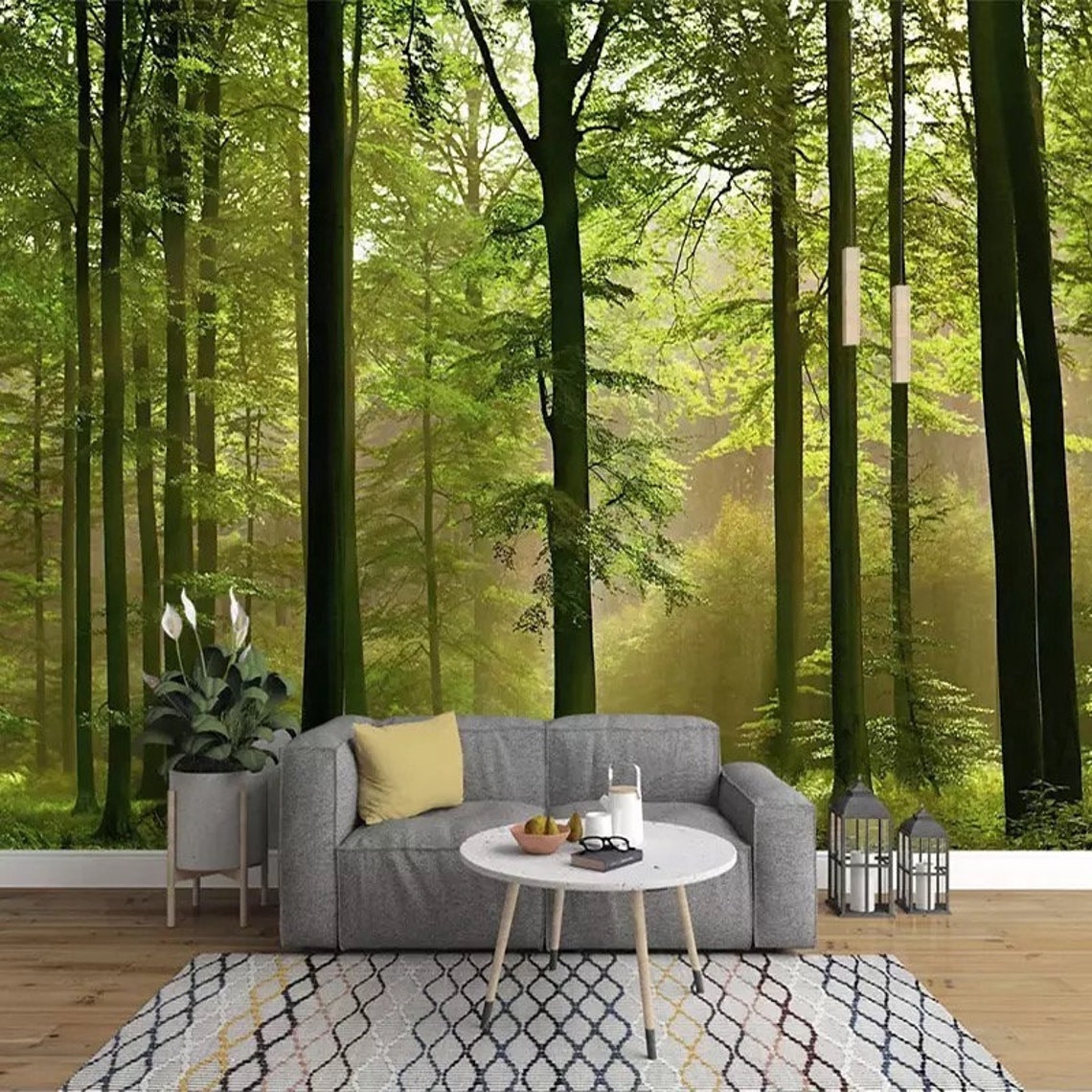Forest Wallpaper Forest Wall Mural Landscape Nature Etsy