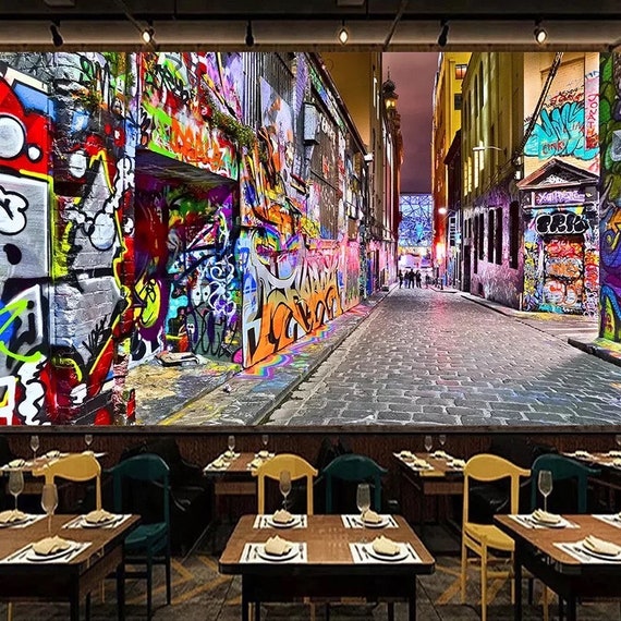 Graffiti Wallpaper Restaurant Wallpaper Graffiti Wall Mural | Etsy