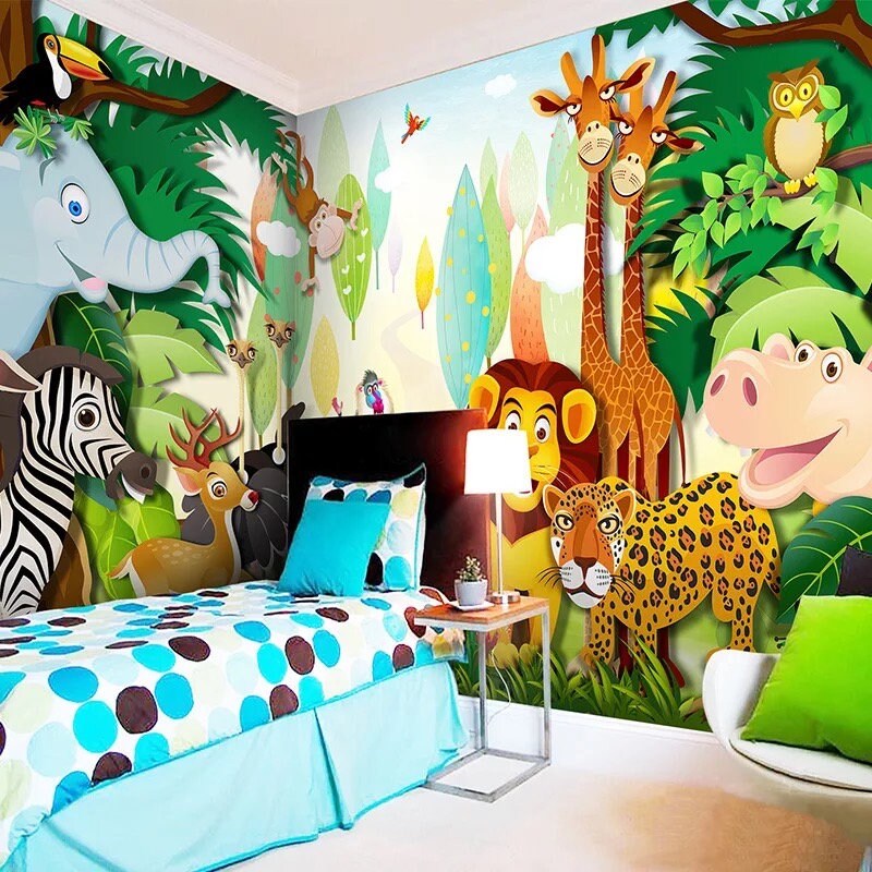 Kids Wallpaper Kids Wall Mural Safari Wallpaper Animal Wall Etsy UK