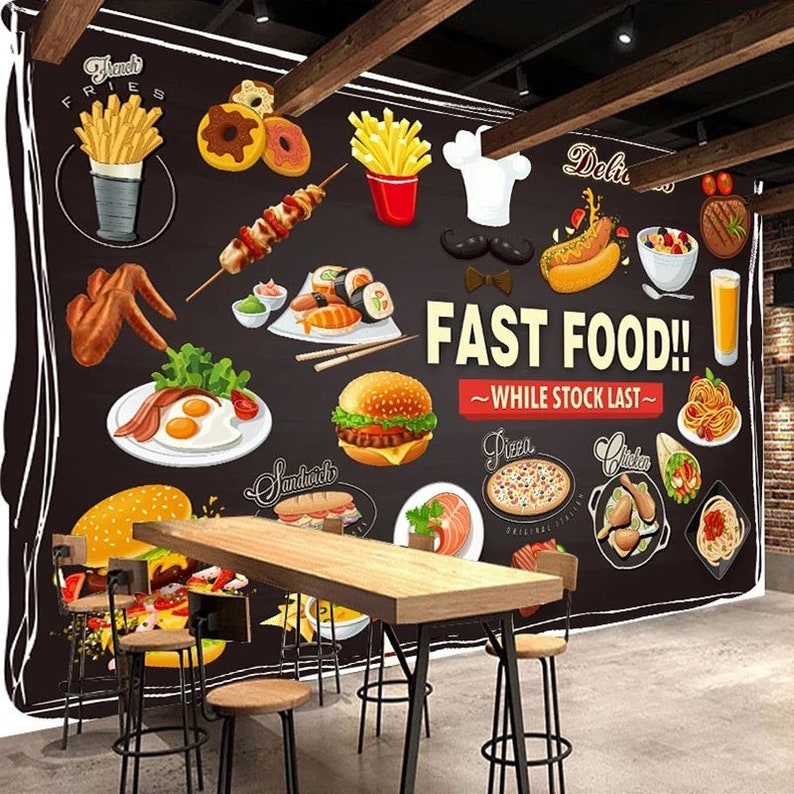 Fast Food Restaurant Wallpaper Restaurant Wallpaper Cafe Etsy India