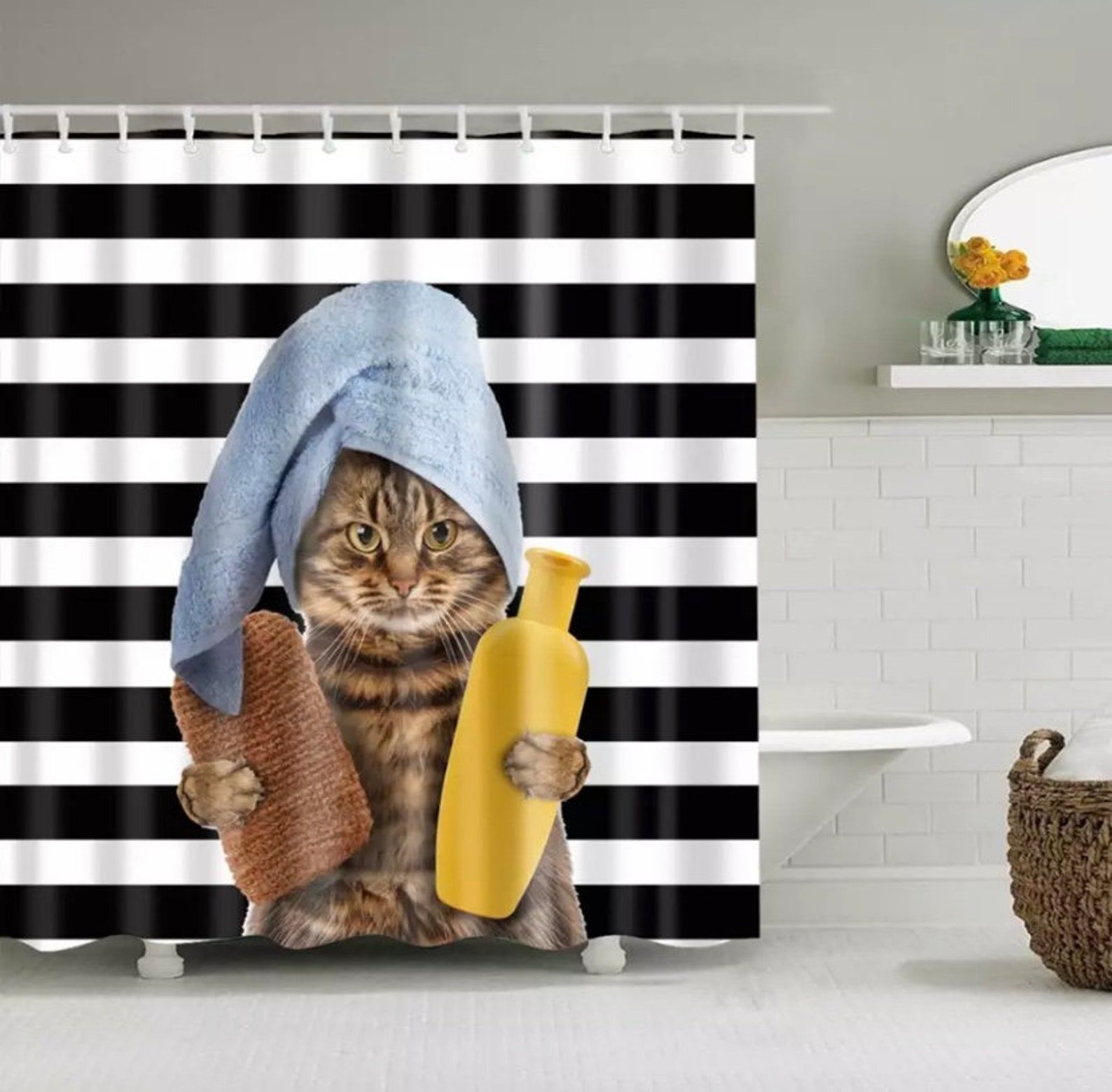 Cat Shower Curtain Cat in Shower Animal Shower Curtain Etsy