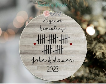 Personalized Anniversary ornament, 25th Anniversary, Wooden Anniversary ,Any Anniversary year gift
