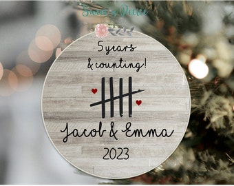 Personalized Anniversary ornament, 5th Anniversary, Wooden Anniversary ,Anniversary gift, Any Anniversary year