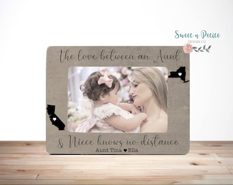 Long Distance Aunt Niece States Frame Personalized GIFT Aunt Auntie Long Distance The Love Between an Aunt and Niece Knows No Distance