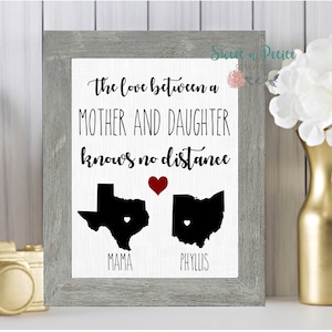 Mothers Day Gift from daughter long distance personalized family gift, No Distance Sign Personalized Family map Far away family custom map