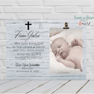 Baptism Gift Boy, Personalized Baptism Picture Frame for Godson, Baptism Print Sign for Boy, Dedication Gift, Unique Godchild Gift