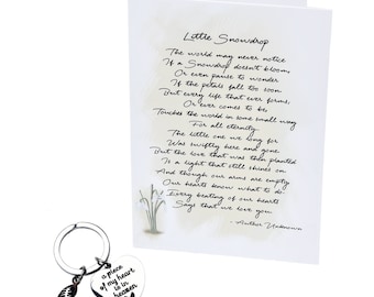 Little Snowdrop Sympathy Card and Heart Shaped Key Ring - Miscarriage Gifts for Mothers - Miscarriage Sympathy Gift for Loss of Baby