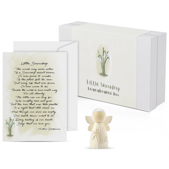Little Snowdrop Remembrance Box - Miscarriage Gifts for Mothers - Sympathy Card and Memorial Angel Gift for Infant or Pregnancy Loss