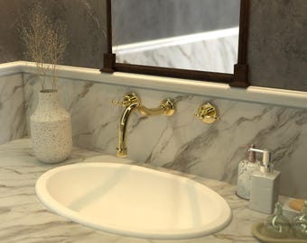 Unlacquered Brass Wall-Mounted Vanity Faucet, Double Handle