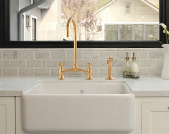 Victorian Unlacquered Brass Bridge Faucet with Sprayer & Drinking Tap