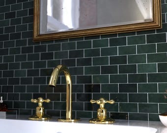 Unlacquered Solid Brass Bathroom Faucet, 3-Hole Deck Mount, Vintage Style