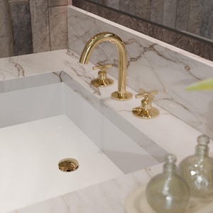 Rubinetto per lavabo da bagno in ottone massiccio non laccato a 3 fori
