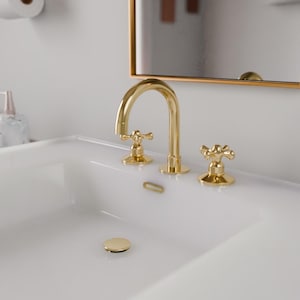 Grifo de baño de latón macizo sin lacar con 3 orificios, grifo de montaje en cubierta, grifo de baño de latón, grifo de tocador, lavabo de tocador con 3 orificios