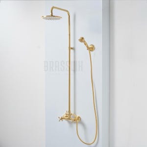 Unlacquered Brass Shower System, Head with Handheld, Rain shower Head,  Brass Shower Set