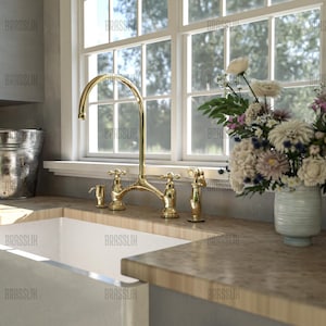 Unlacquered Victorian Brass Bridge Faucet, Solid brass kitchen faucet ,Brass Sink Faucet , Kitchen faucet , Brass Faucet kitchen